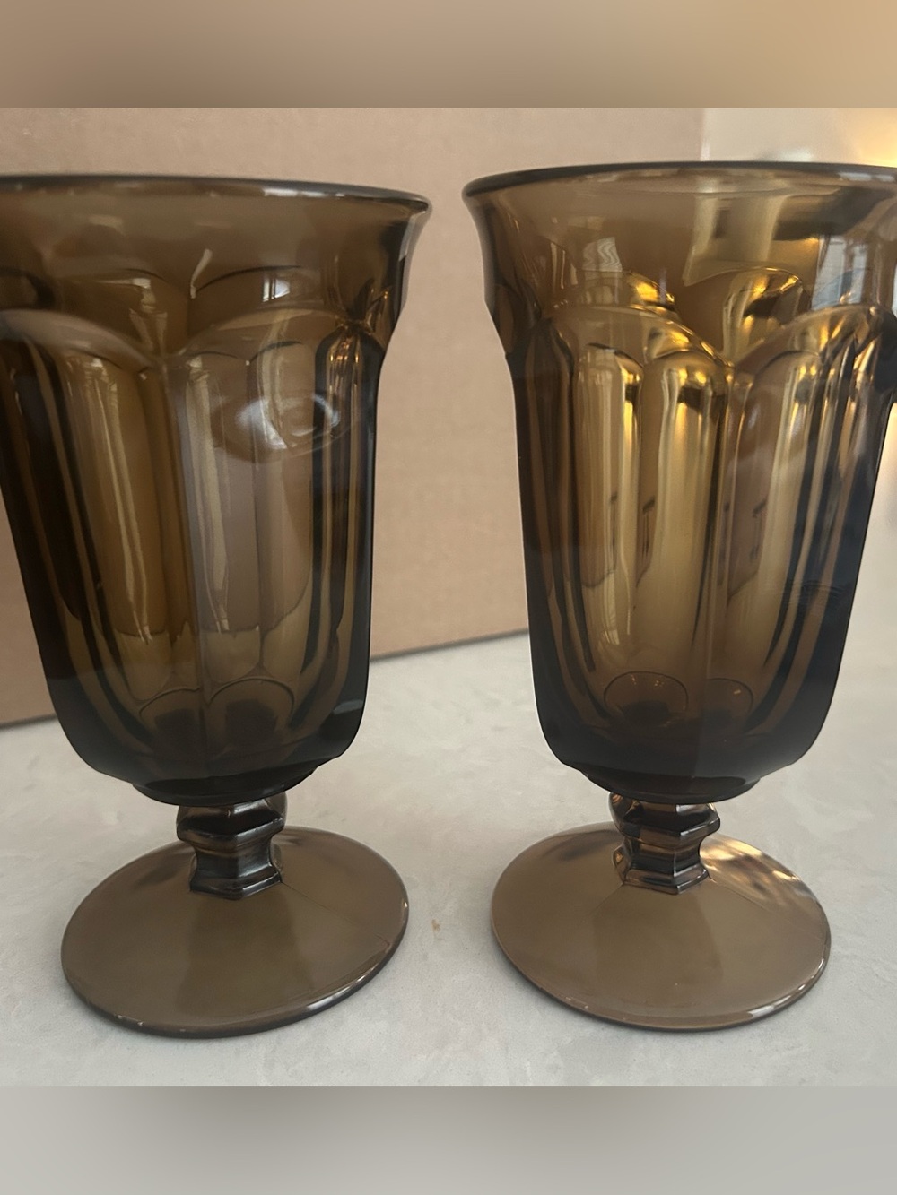Set of 3 Amber Glass Goblets
